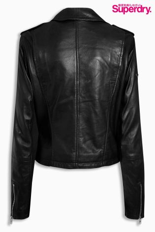 Black Superdry Leather Biker Jacket